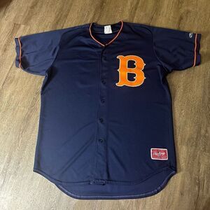 Vintage Rawlings Baseball Button Up Jersey Mens Size 48 Blue Orange Embroidered